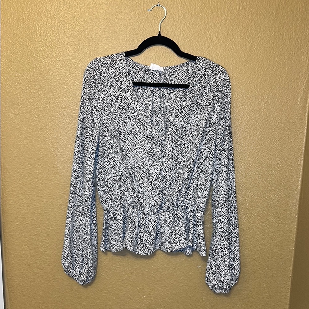 Sienna Sky Blue and White Wrap Peplum Top